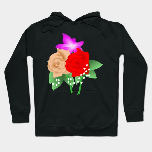 Red and Peach Rose Design Hoodie by Ruggeri Collection